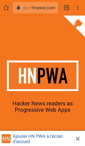 Installation de la Progressive Web App Hacker News